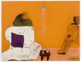 Sam Nhlengethwa and Robert Hodgins, Figures in Lounge, mixed media