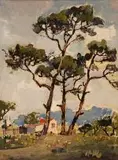 Trees and Cottages by Gregoire Boonzaier, oil on board, sold Nov 2016