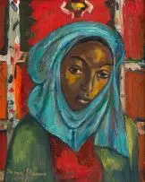Irma Stern, Woman with Blue Headscarf, oil on canvas