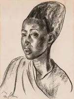 Irma Stern, Watussi Chief's Wife (with Head Dress), charcoal