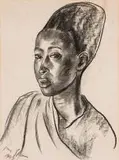 Irma Stern, Watussi Chief's Wife (with Head Dress), charcoal