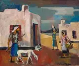 Brakdak Homes in the Knersvlakte District near Nieuwoudtville by Maurice van Essche, oil on canvas, sold Nov 2016