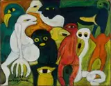 Malangatana Ngwenya, Crowd of Beasts, oil on canvas