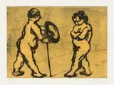 William Kentridge, Adam and Eve, colour etching