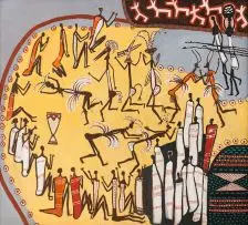 Walter Battiss, Rock Art Composition II, oil on board