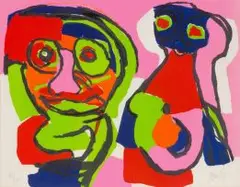 Two Faces by Karel Appel, colour lithograph, sold Jul 2016