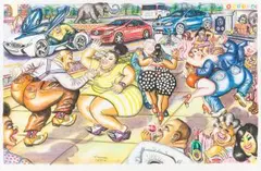 Thomas Motswai, Drinkers and Dancers, charcoal and pastel on paper