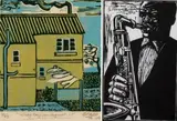 Peter Clarke, Windy Day at Huguenot, C.P., colour-reduction linocut