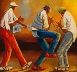 Musicians by Velaphi (George) Mzimba, oil on board, sold Jul 2016