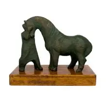 Ernest Ullmann, Man and Horse, bronze with a verdigris patina, on a wooden base