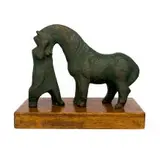 Ernest Ullmann, Man and Horse, bronze with a verdigris patina, on a wooden base