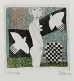 Pieter van der Westhuizen, Nude with Birds, etching