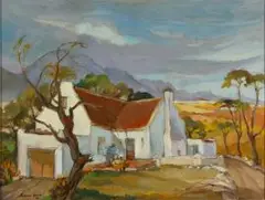 Kobus Louw, Huis in die Boland, oil on canvas board