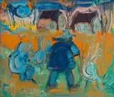 Man and Chickens by Frans Claerhout, oil on canvas, sold Jul 2016
