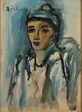 Carl Büchner, Portrait of a Young Man with Hat, watercolour