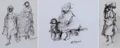 Amos Langdown, Busy Days, pen, ink and wash