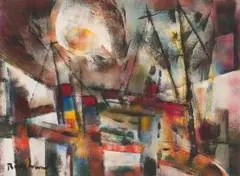 Townscape by Carl Büchner, oil on paper, offered Jul 2016