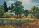 Chatting in the Back Garden by Piet van Heerden, oil on panel, offered Jul 2016
