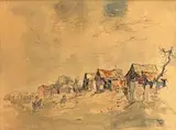 Donkey Carts and Dwellings by Gregoire Boonzaier, pen and ink and watercolour, sold Jul 2016