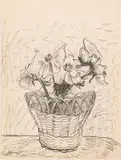 Eugene Labuschagne, Flowers in a Basket, ink on paper