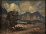 Edward Roworth, Figures in a Cape Landscape, watercolour on paper laid down on board