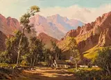 Tinus de Jongh, Mountainous Landscape with Cottage, oil on canvas