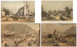 Thomas Bowler, The Public Library and Museum, from the Botanic Gardens; Adderley Street and the Dutch Reformed Church; The Castle; and The Roman Catholic Cathedral, lithographs, four