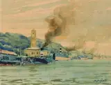Harbour Scene by Sydney Carter, watercolour, sold Jul 2016