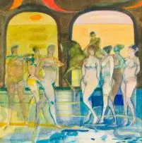 Procession by Robin Philipson, watercolour on card, offered Jul 2016