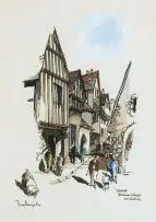 Philip Bawcombe, Laycock (Medieval Village) Wiltshire, watercolour and ink