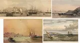 Thomas Bowler, View of Cape Town, from Table Bay;Table Bay, from Robben Island; Kalk Bay, Evening; and a print of Table Bay, lithographs and print