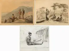Samuel Daniell, Bushmen Hottentots Armed for an Expedition; Boosh Wannahs; and A Boosh-Wana, lithographs