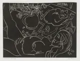 Female Nude with Cat and Vase of Flowers by Walter Battiss, linocut, sold Apr 2016