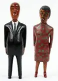 Couple VI: Man in Black, Woman in Red with Green Dress by Mashego Johannes Segogela, oil on carved wood, sold Apr 2016