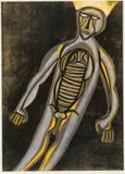 Cecil Skotnes, Male Figure, woodcut in colour