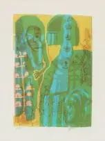 Azaria Mbatha, Figures, colour lithograph