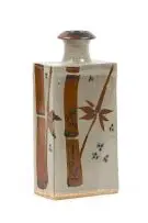 Tim Morris, An elongated slab-built glazed stoneware vase, with bamboo motif