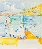 Walter Battiss, Yachts at Hartebeespoort Dam, lithograph