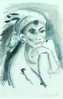 Iris Ampenberger, Portrait of a Girl in a Headscarf, charcoal and wash