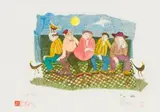 Pieter van der Westhuizen, Five Men on a Bench, etching and lithograph