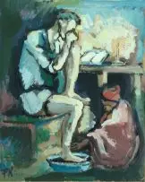Fritz Krampe, Foot Washing, oil on paper