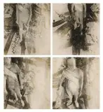 Louis Olivier, Abstract Composition with Figure, four, charcoal and wax on paper