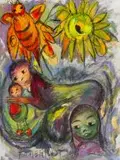 Frans Claerhout, Bee and Sunflower, mixed media on card