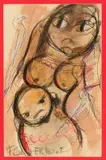 Frans Claerhout, Mother and Child with Birds, mixed media on paper