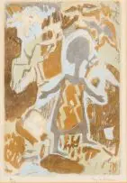 May Hillhouse, Girl Playing, colour woodcut