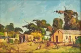 Village with Children by Piet van Heerden, oil on board, offered Apr 2016