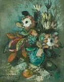 George Enslin, Still Life of Proteas in a Blue Vase, oil on canvas