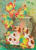 Catherine Paynter, Still Life with Tulips and Staffordshire Dogs, oil on canvas