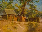 Allerley Glossop, Farm Sheds, oil on board