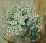 Emily Isabel Fern, Still Life with Daisies and an Oriental Figurine